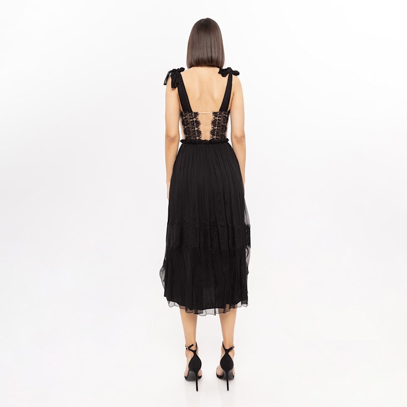 Lace Insert Silk Dress Black | Nissa | Wolf & Badger