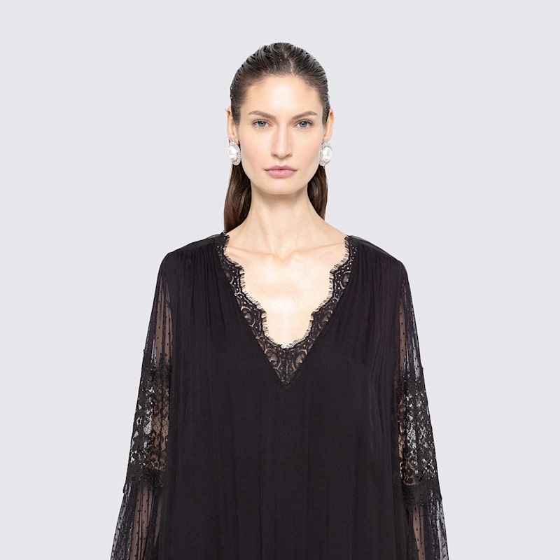 Lace-Insert Silk Midi Dress by Nissa