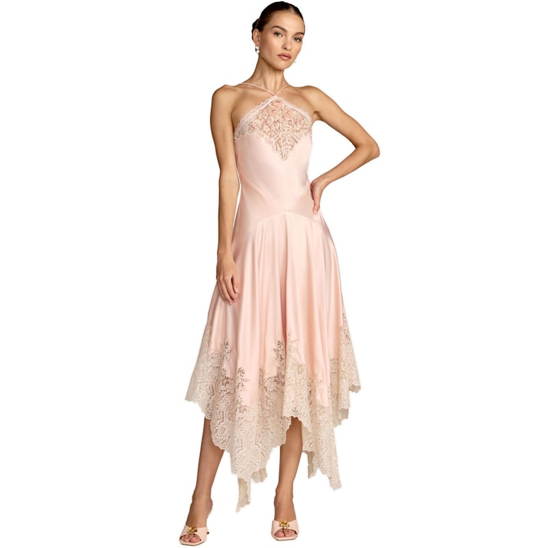 Lace Trim Handkerchief Midi Dress by Mac Duggal