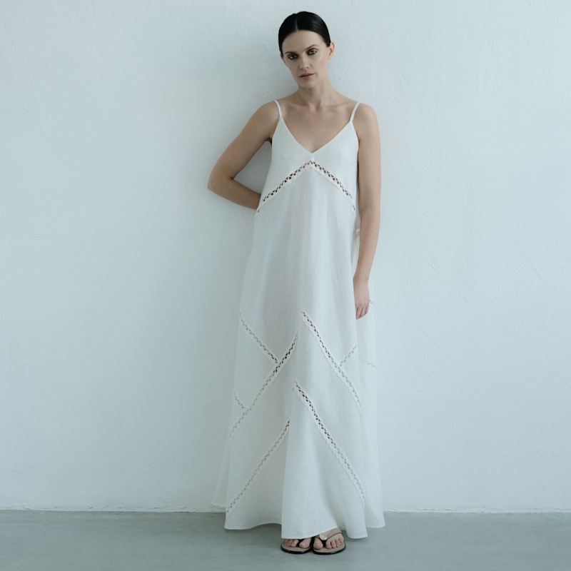 Langner Lace-trimmed Linen Maxi Dress - White