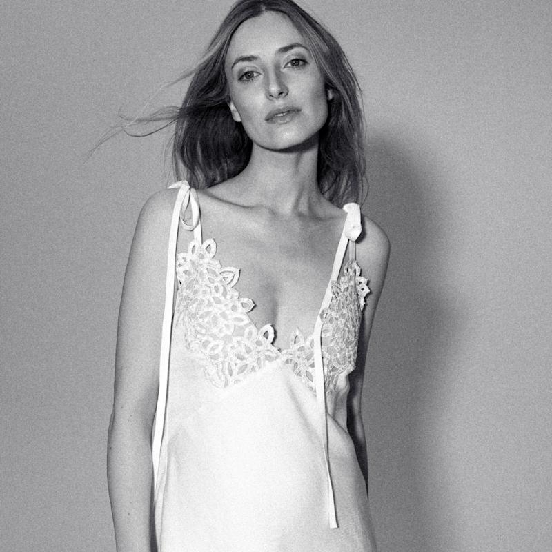white lace dress with black trim Satin and lace maxi dress main image 1