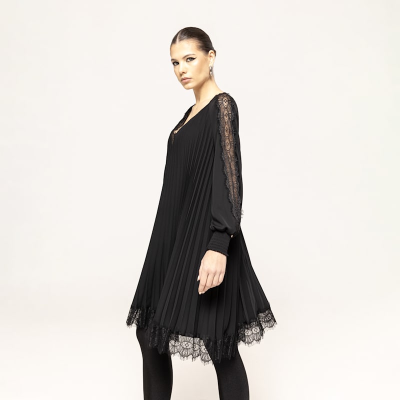 Thumbnail of Lace-Trimmed Pleated Dress Black image