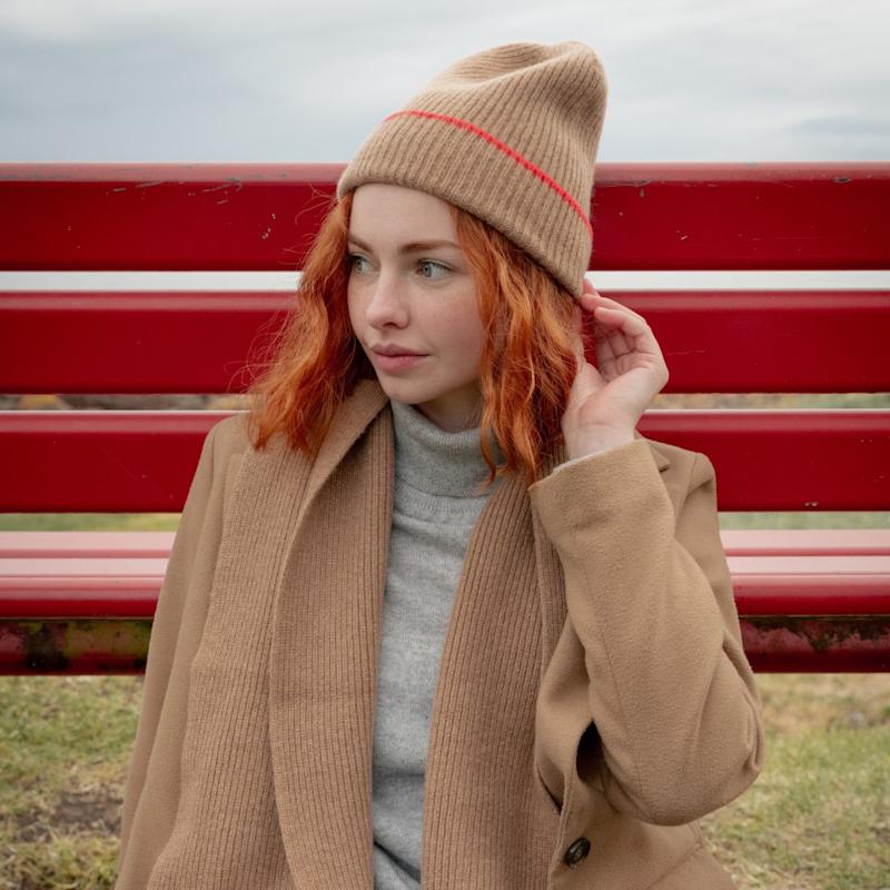 Cashmere Beanie Red Beanie Womens Ladies Vicuna Mid-Weight Ribbed