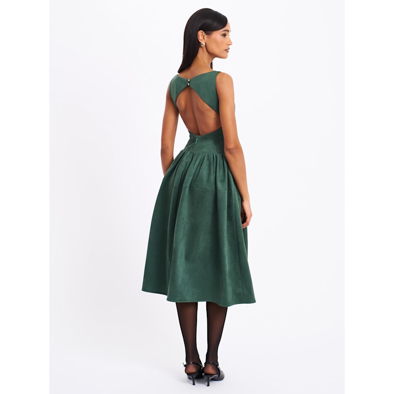Laila Green Suede Boat Neck Backless Midi Dress | Miss Circle New York |  Wolf & Badger