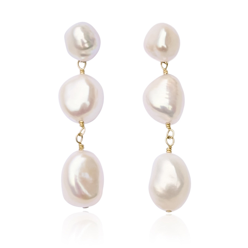 Thumbnail of Laila Three Pearl Drop Gold Filled Earrings image