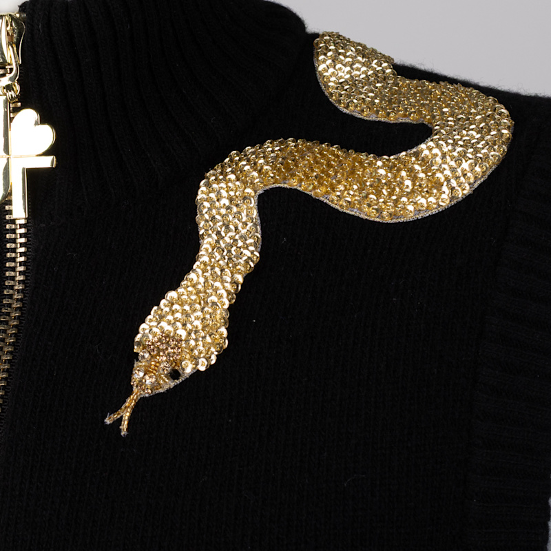 Thumbnail of Laines Couture Black Cashmere-Wool Gilet With Hand-Embellished Gold Shoulder Snake image