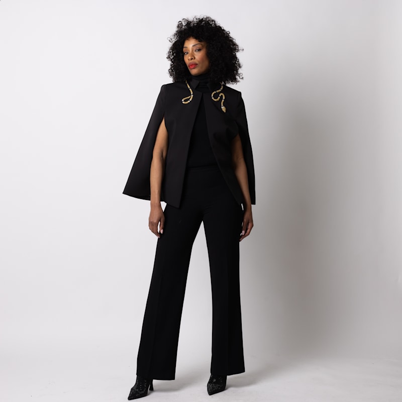 Thumbnail of Laines Couture Tailored Cape With Embellished Black & Gold Wrap Around Snake image
