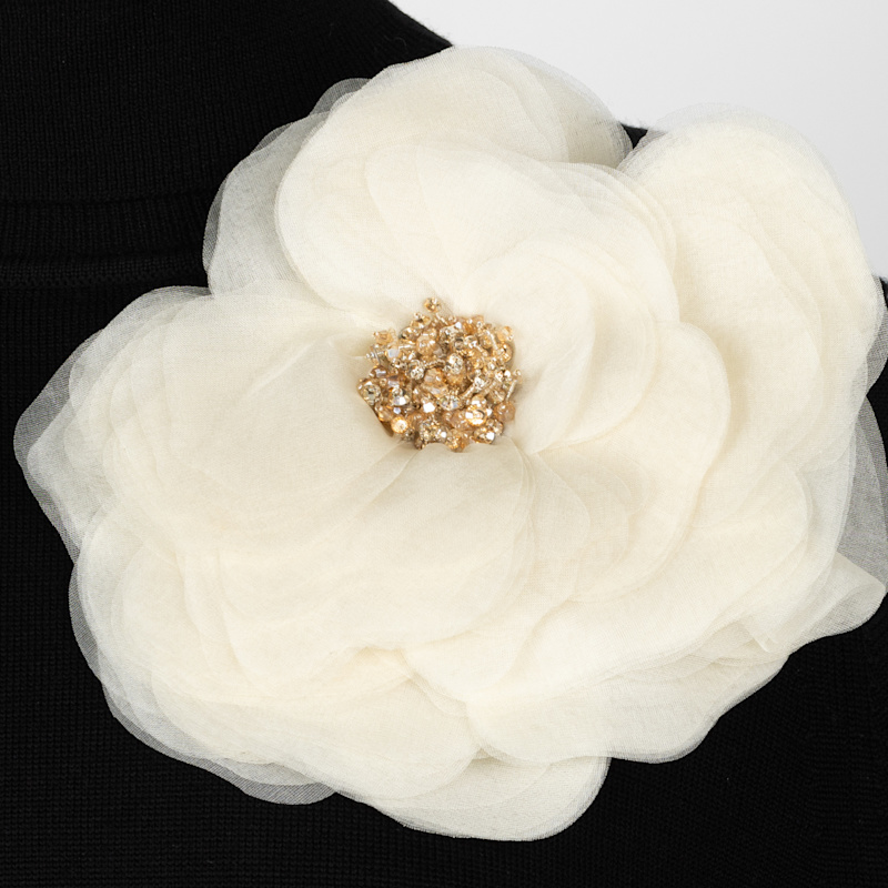 Thumbnail of Laines Couture Embellished Cream Corsage Knitted Roll Neck Jumper - Black image