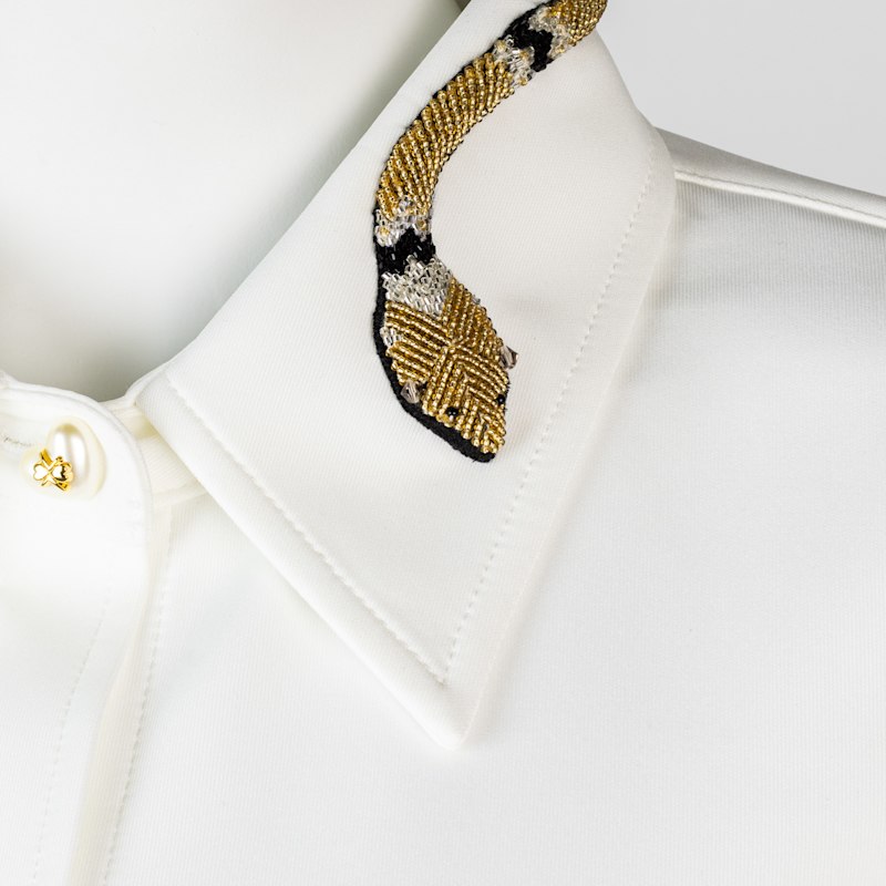 Thumbnail of Laines Couture Gold Snake Collar White Shirt image