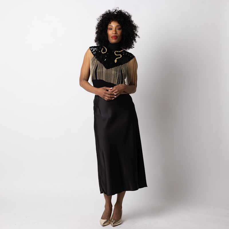 Thumbnail of Laines London Hand Beaded Gold Snake Tassel Cape image