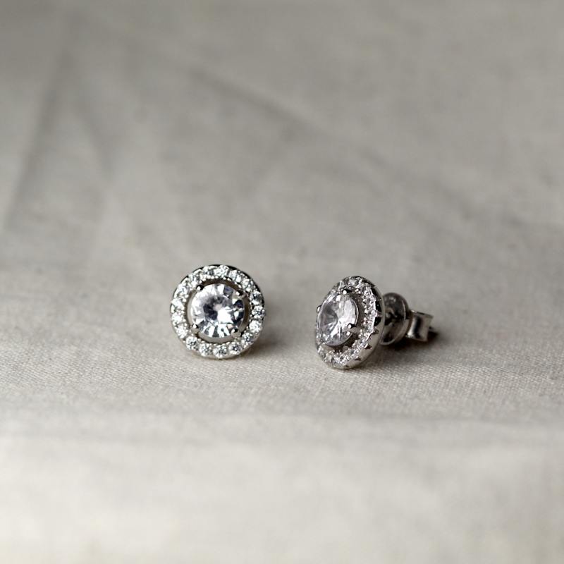 Thumbnail of Halo Natural Diamond Platinum Earrings image