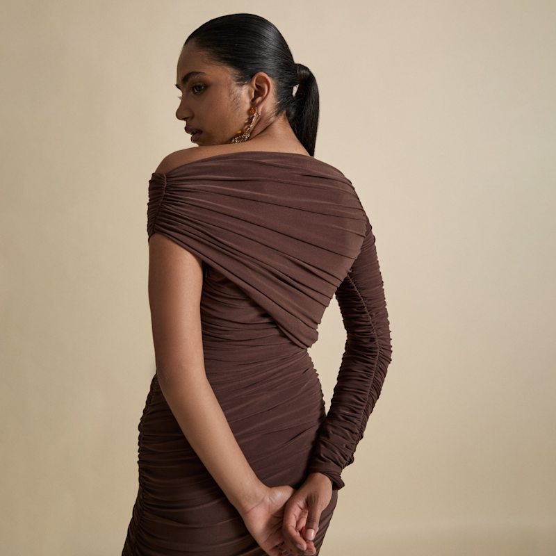 Lanaria Maxi Dress In Chocolate Fondant | Celestine & Mae | Wolf & Badger