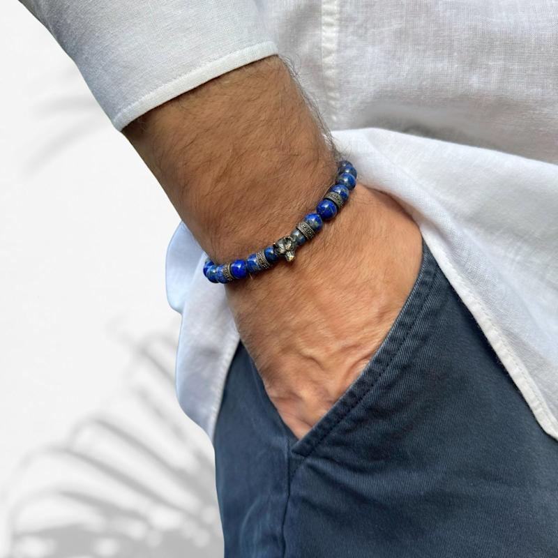 Thumbnail of Lapis Lazuli Stone Powerful Wolf Courage Beaded Bracelet - Blue image
