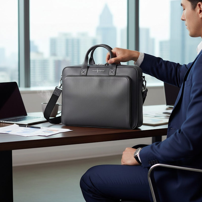 Thumbnail of Laptop Briefcase - Grey Pebble Leather image