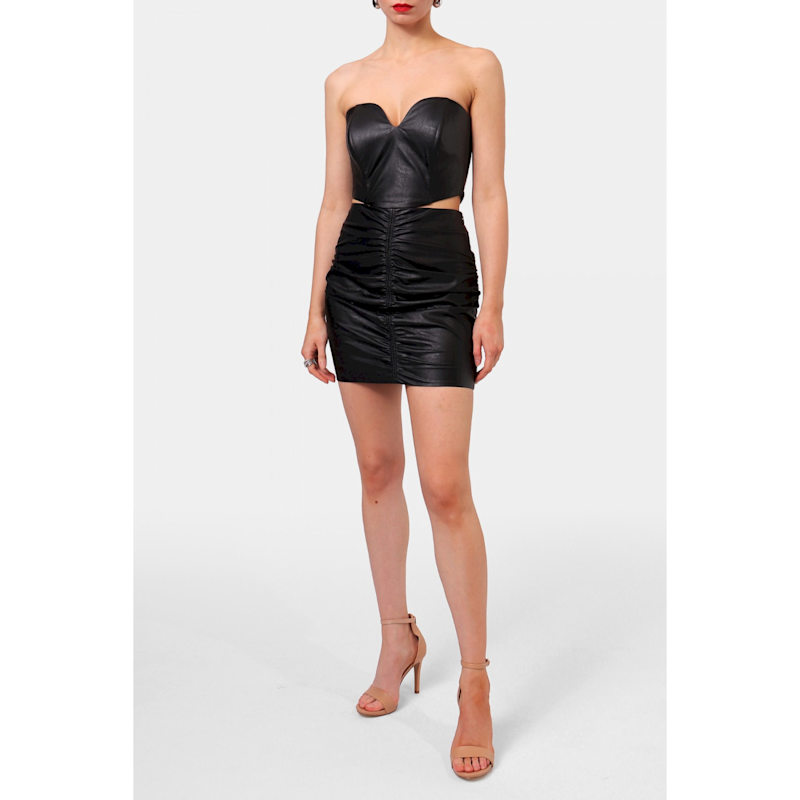 Thumbnail of Ruth Black Creased Mini Vegan Leather Skirt image