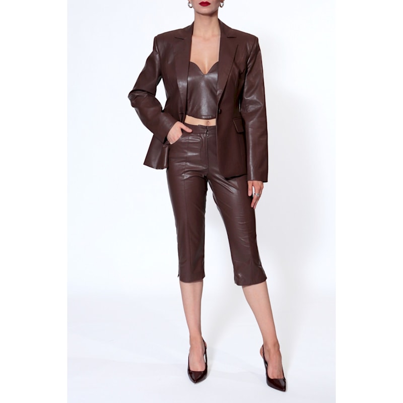 Thumbnail of Lara Chocolate Brown Vegan Leather Crop Corset image
