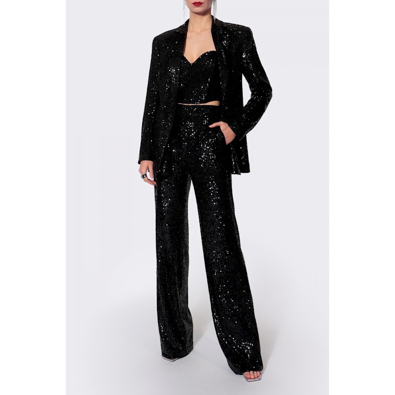 Thumbnail of Luca Obsidian Black High Waist Sequin Pants - Long image