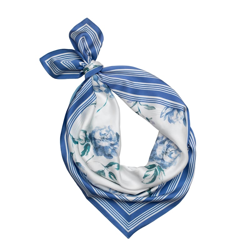 Thumbnail of Large Blue Floral Natural Silk Scarf image