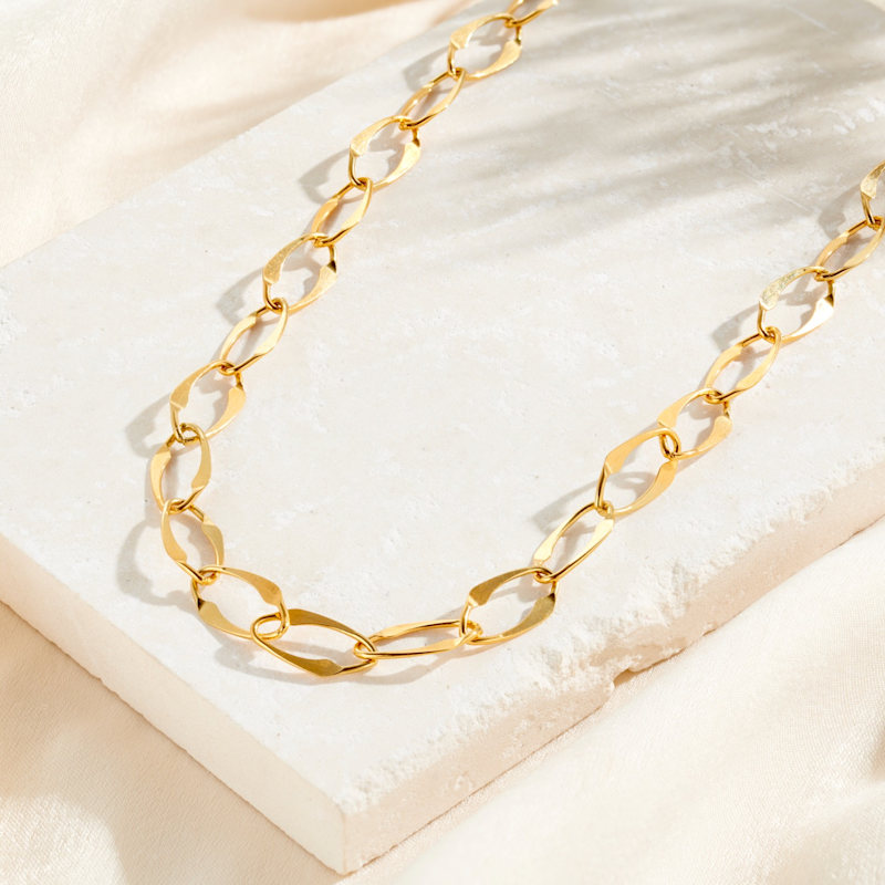 Thumbnail of Yellow Gold Large Hammered Link Chain Necklace image