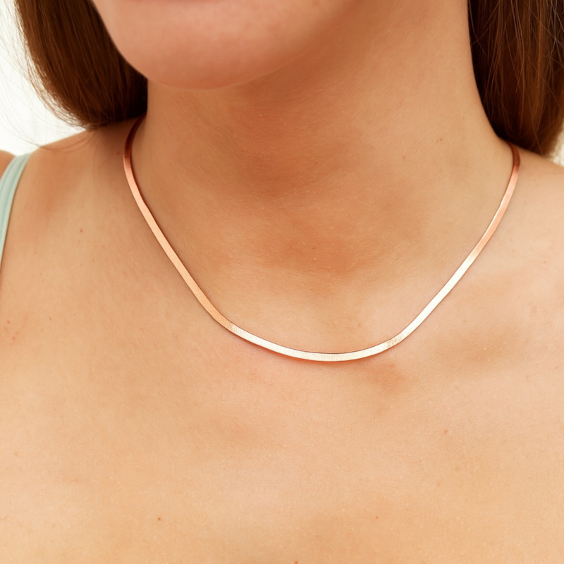 Thumbnail of Large Herringbone Sterling Silver Flat Snake Chain - Rose Gold image