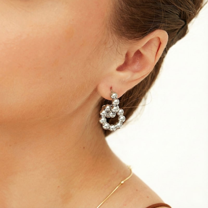 Thumbnail of Large Lapped Bead Sterling Silver Earring - Silver image