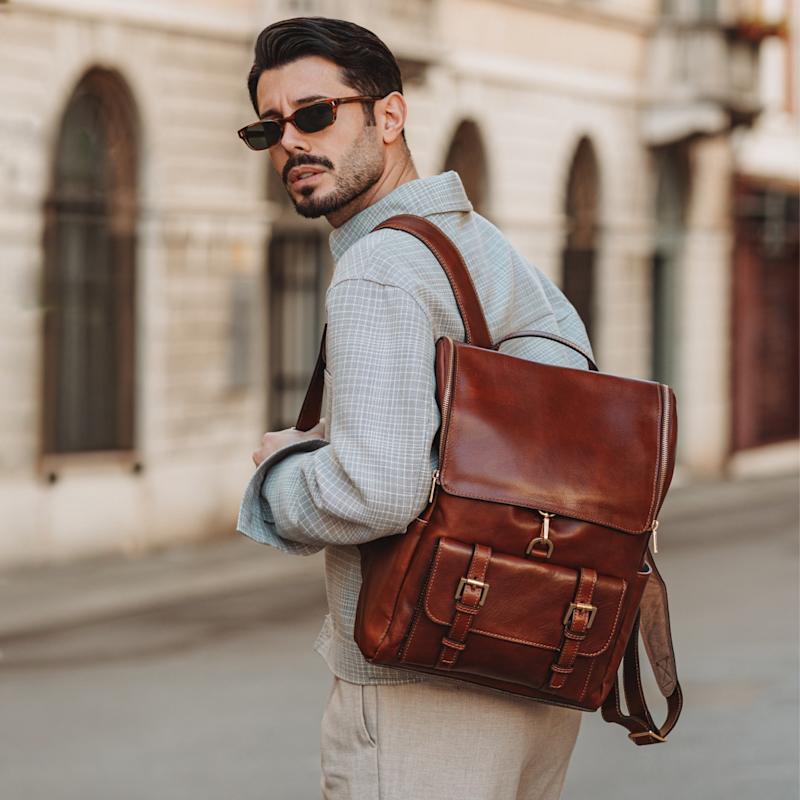 brown cognac leather backpack Large Leather Backpack