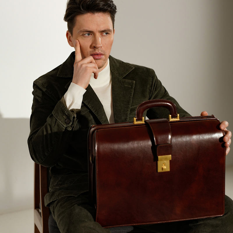 Thumbnail of Large Leather Briefcase In Brown - The Firm image