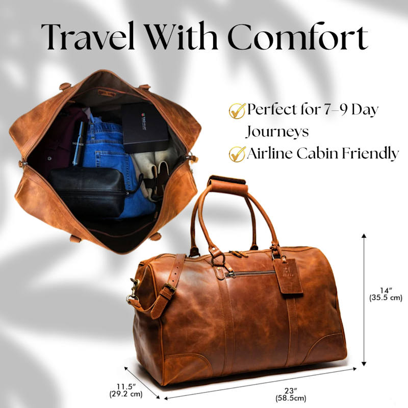 Thumbnail of Large Leather Duffle Weekender Bag With Luggage Tag - The Tourist image