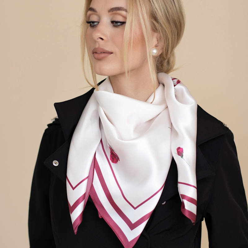 Thumbnail of Large Red Floral Natural Silk Scarf image