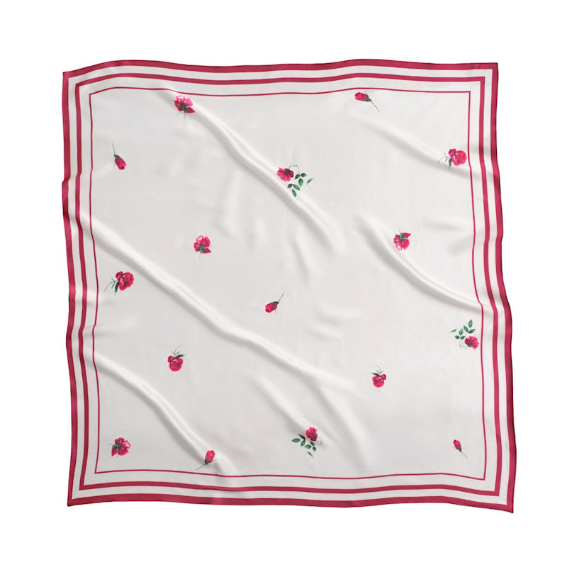 Thumbnail of Large Red Floral Natural Silk Scarf image