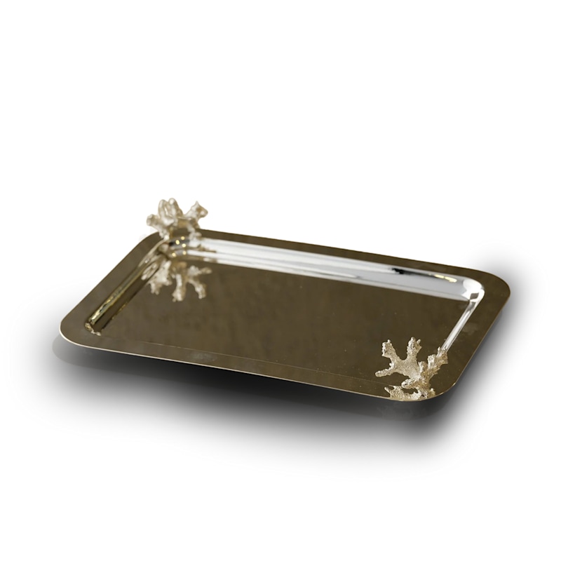 Thumbnail of Solid Silver Tray With Twin Coral Handles – Ocean-Inspired Serving Tray image