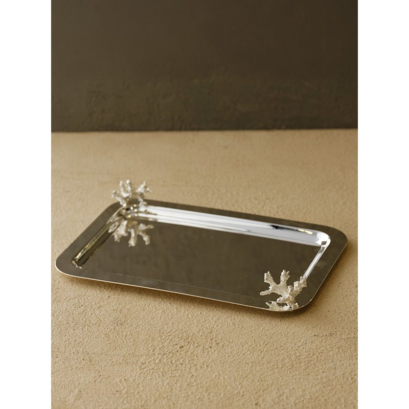 Thumbnail of Solid Silver Tray With Twin Coral Handles – Ocean-Inspired Serving Tray image