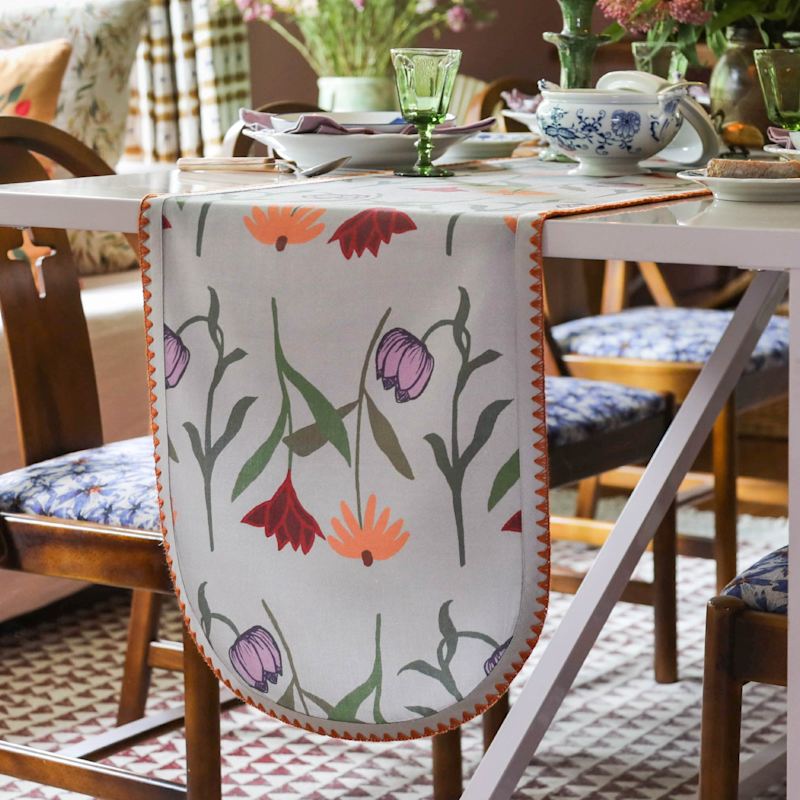 Thumbnail of Large Table Runner In Oversize Bold Flower Print On Light Grey image