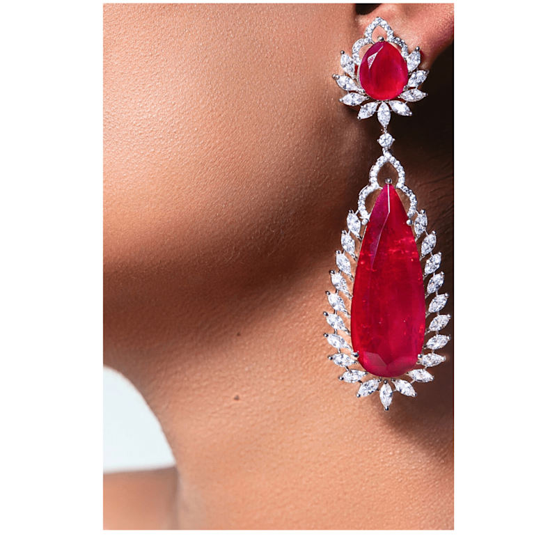 Thumbnail of Larmes Red Cubic Zirconia Dangle  Earrings image