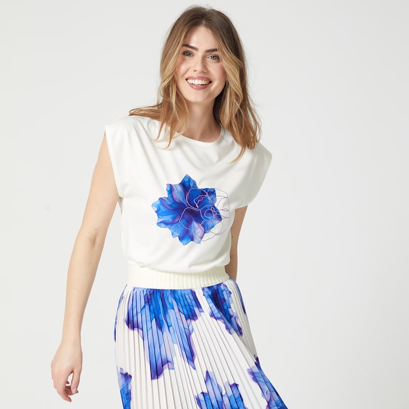Thumbnail of Laser-Cut Floral Print And Embroidered T-Shirt image
