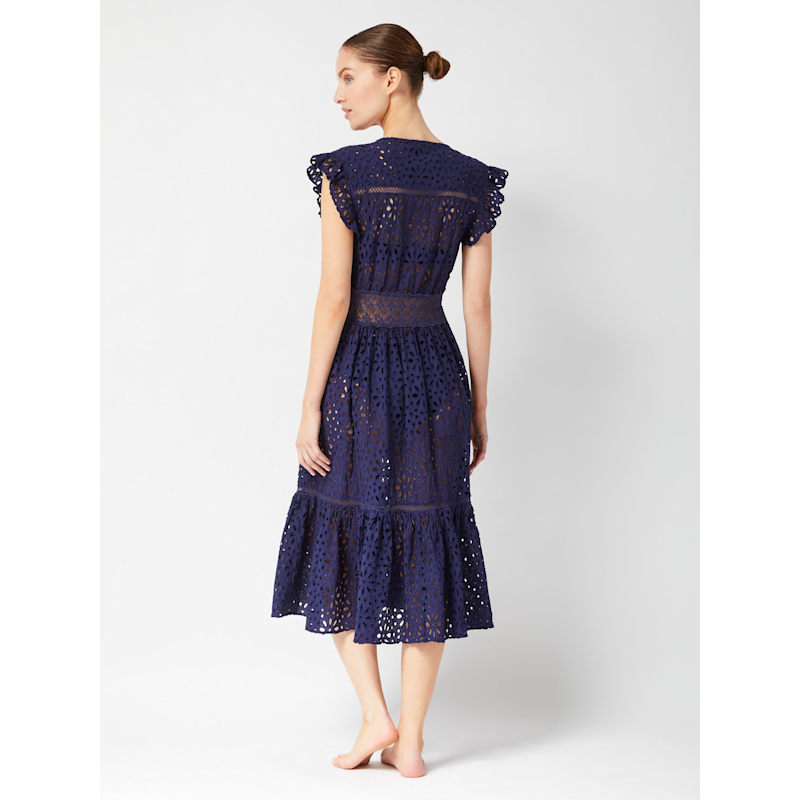Change Of Scenery Neutrals / Lauren Lace Coverup Dress Seaside Eyelet In Navy - Blue
