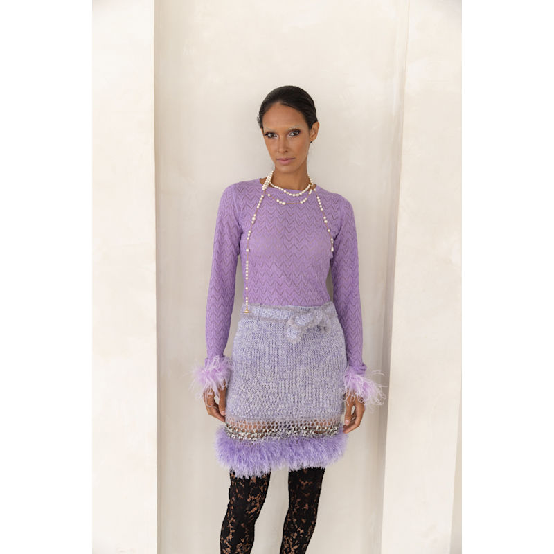 Thumbnail of Lavender Handmade Knit Midi Skirt image