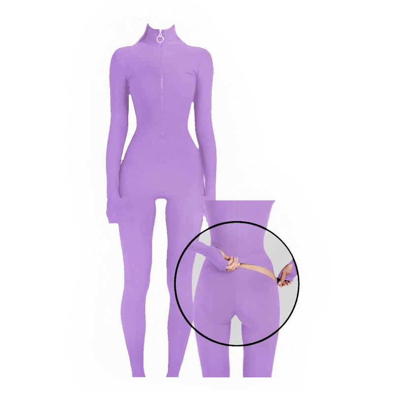Thumbnail of Lavender Long Sleeve Turtleneck Zip Up Full Bodysuit Total Zipper image