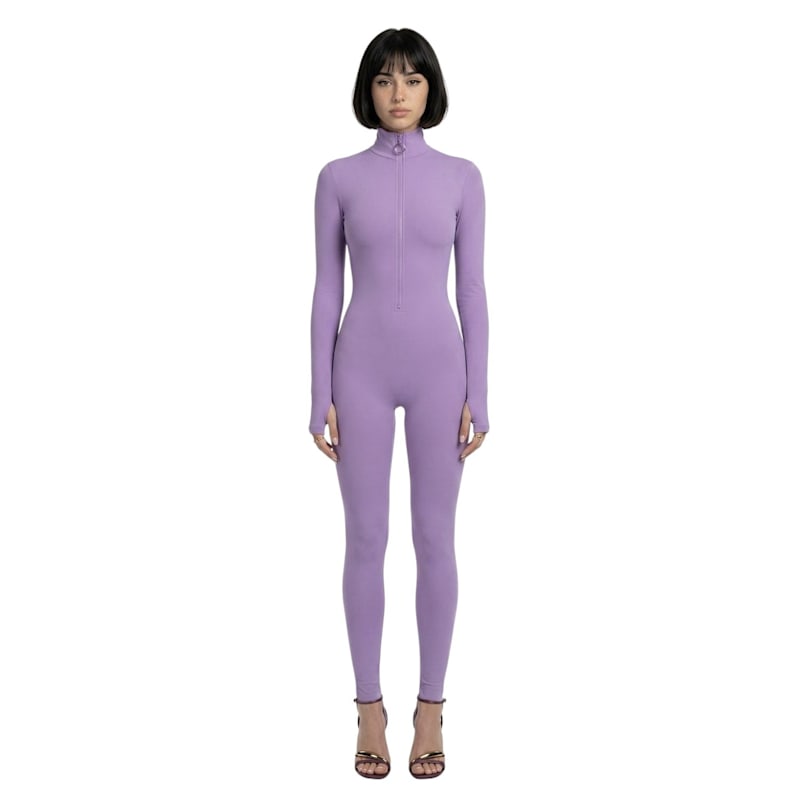 Thumbnail of Lavender Long Sleeve Turtleneck Zip Up Full Bodysuit Total Zipper image