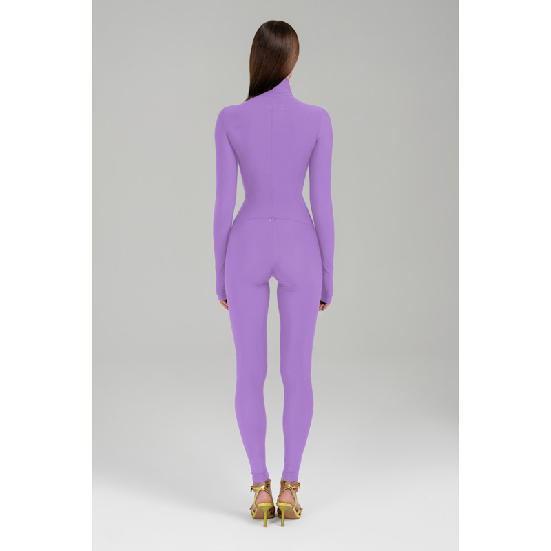 Thumbnail of Lavender Long Sleeve Turtleneck Zip Up Full Bodysuit Total Zipper image