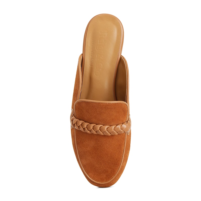 Thumbnail of Lavinia Suede Leather Braided Detail Mules In Tan By Rag & Co image