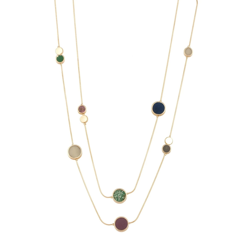 Thumbnail of Layered Gold Multicolor Stone Necklace Long image