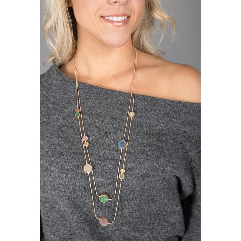 Thumbnail of Layered Gold Multicolor Stone Necklace Long image