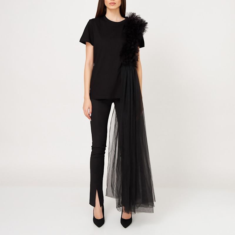 SENEE feather tulle knit T-shirt ブラック feather tulle knit T-shirt senee