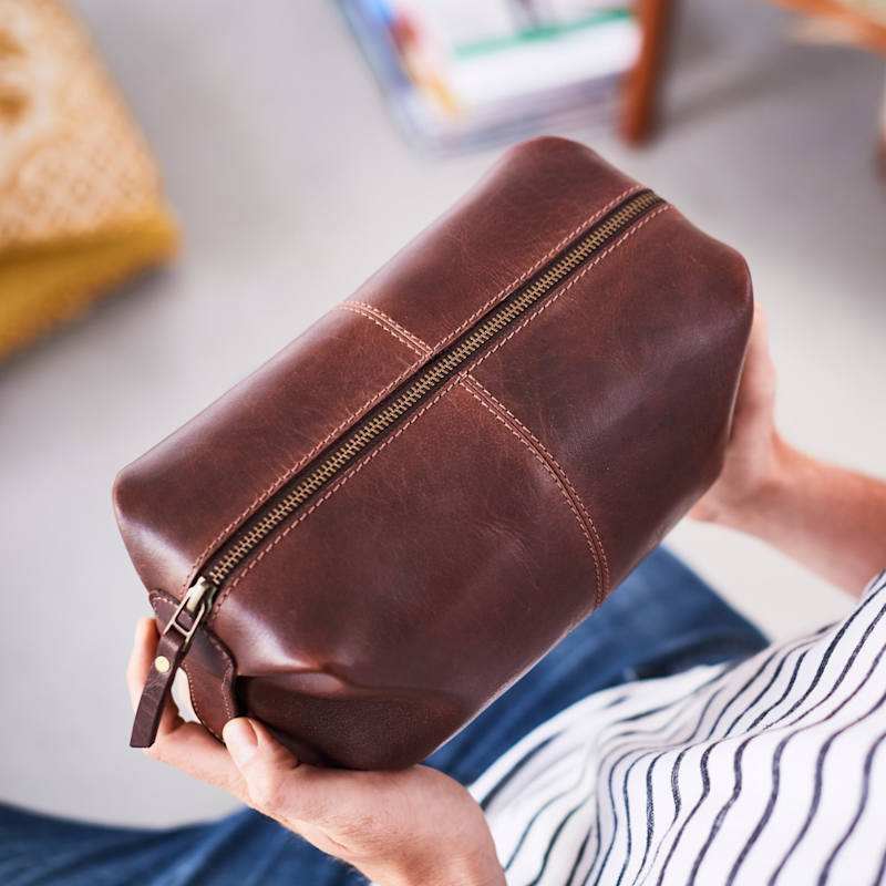 Thumbnail of Classic Dark Brown Leather Wash Bag image