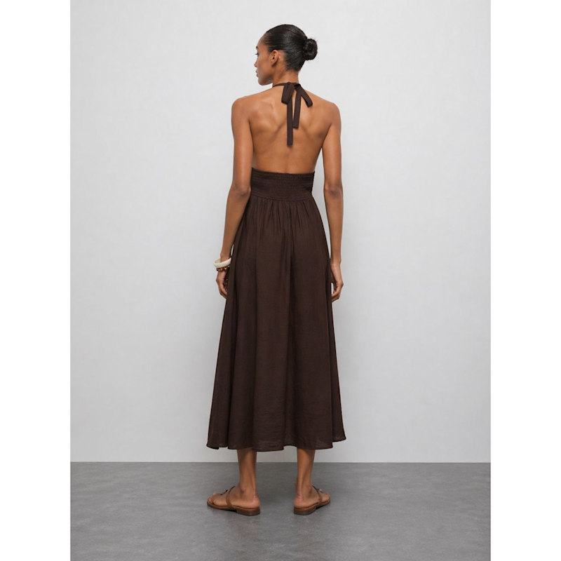 slim fit dress slacks Aveline Draped Halter Midi Dress - Dark Chocolate main image 1
