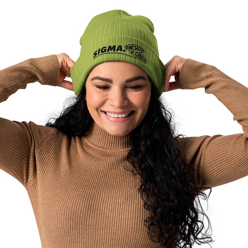 Leaf Green Sigma Organic Cotton Embroidered Beanie Women