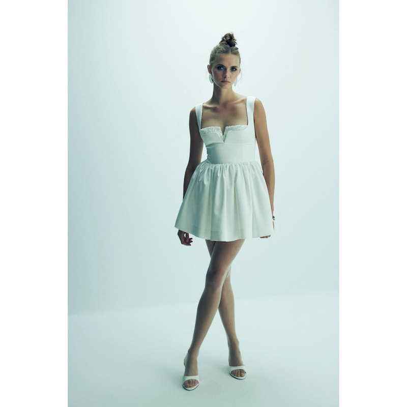 Leanne Satin Mini Dress In Lily White | NAZLI CEREN | Wolf & Badger