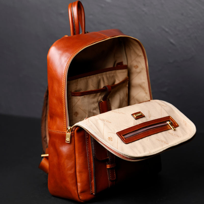 Thumbnail of Leather Backpack Travel Bag In Cognac Brown - The Divine Comedy image
