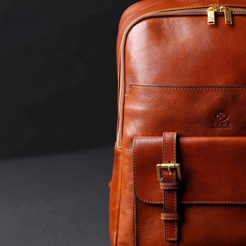Thumbnail of Leather Backpack Travel Bag In Cognac Brown - The Divine Comedy image